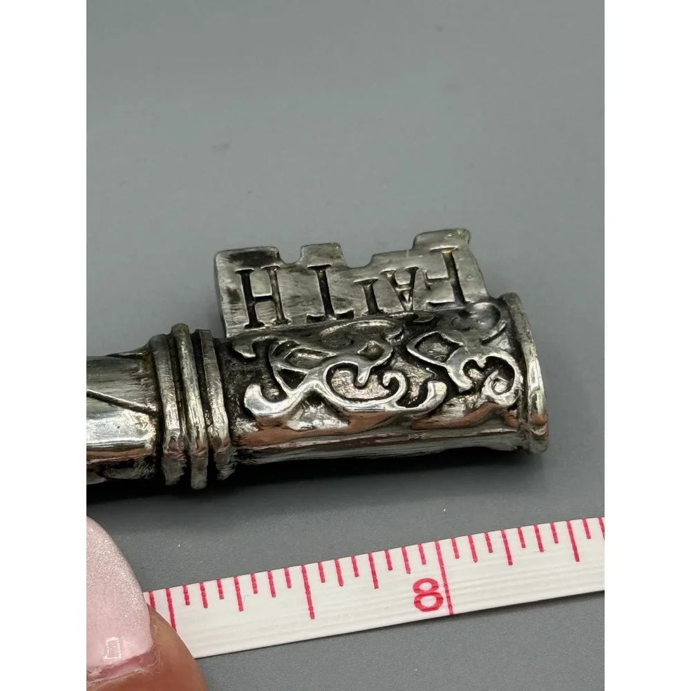 Santa Claus Magic Key Christmas Ornament Silver Tone Metal Faith Scroll 5.5 Inch